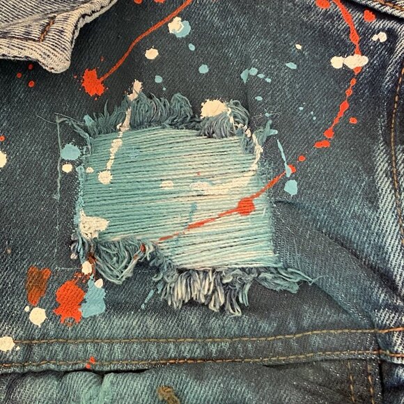 Evolution in Design Denim Jean Jacket Teen Boys Size Small Paint Splatter - Picture 15 of 16